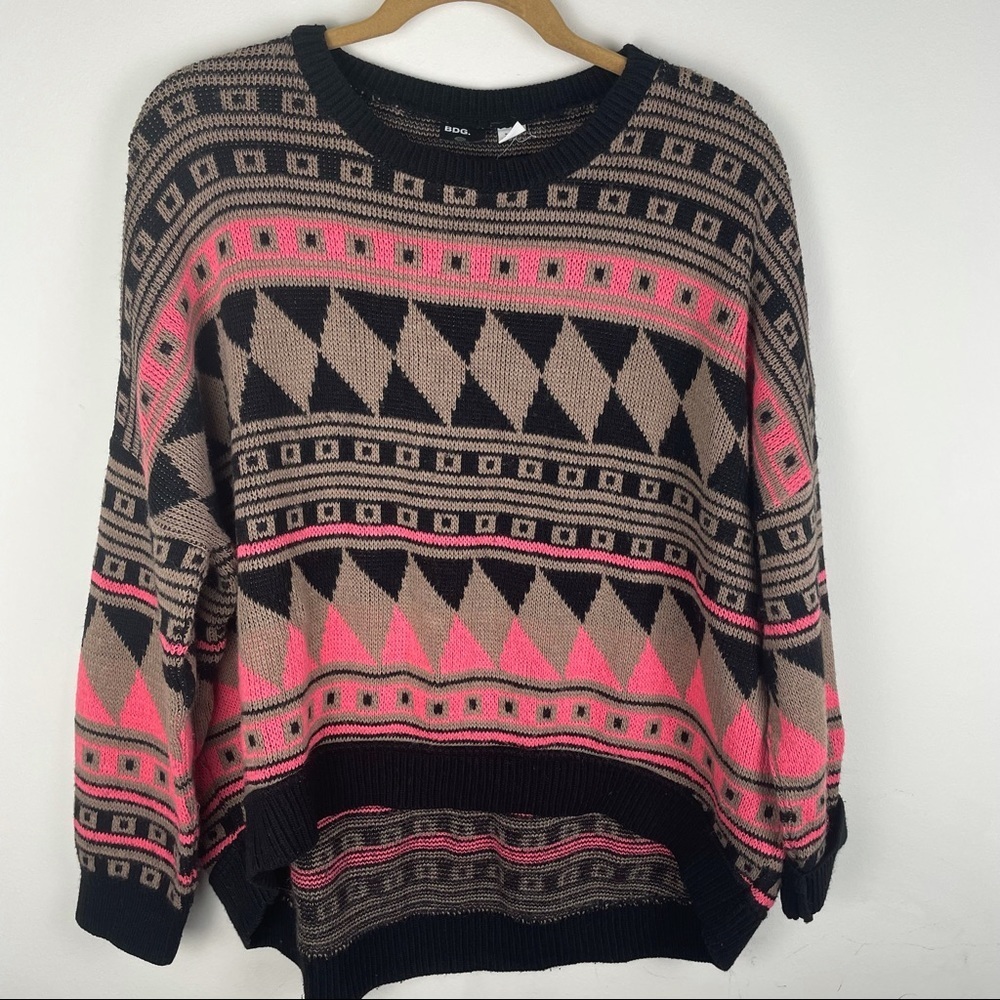 BDG Aztec High Low Comfy Crew Neck Sweater